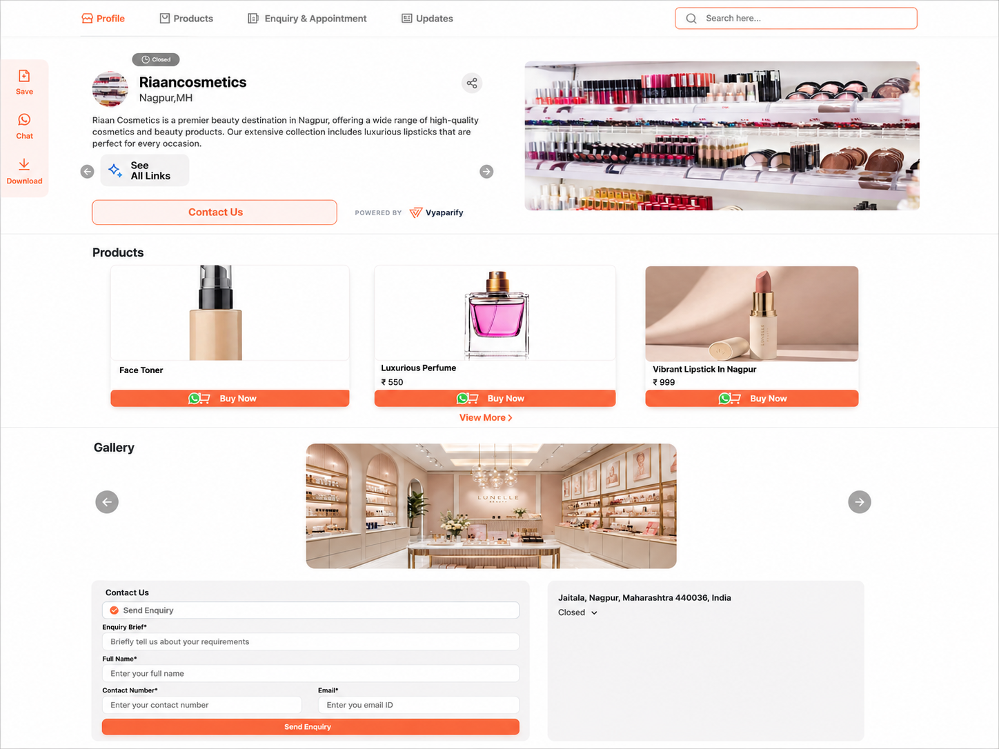 Online Website showing photos, price, contact, and name.